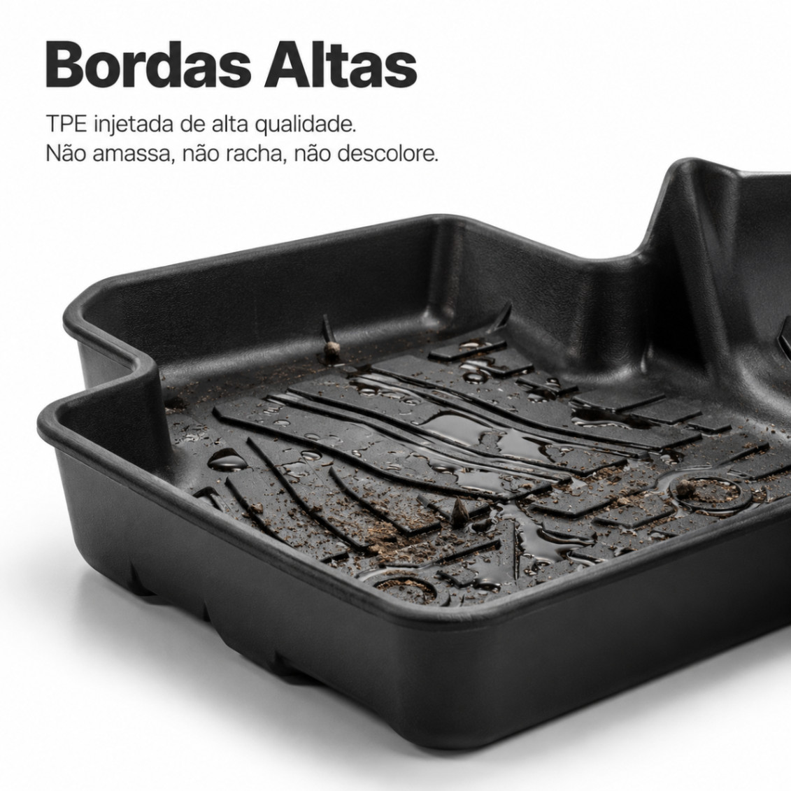 Detalhe das bordas altas do tapete automotivo 3D