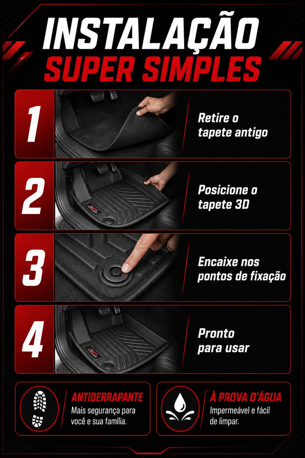 Guia de instalação do tapete 3D em 4 passos